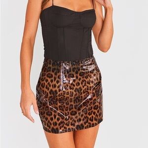 Pretty Little Thing Lepoard Printed Vinyl Mini Skirt